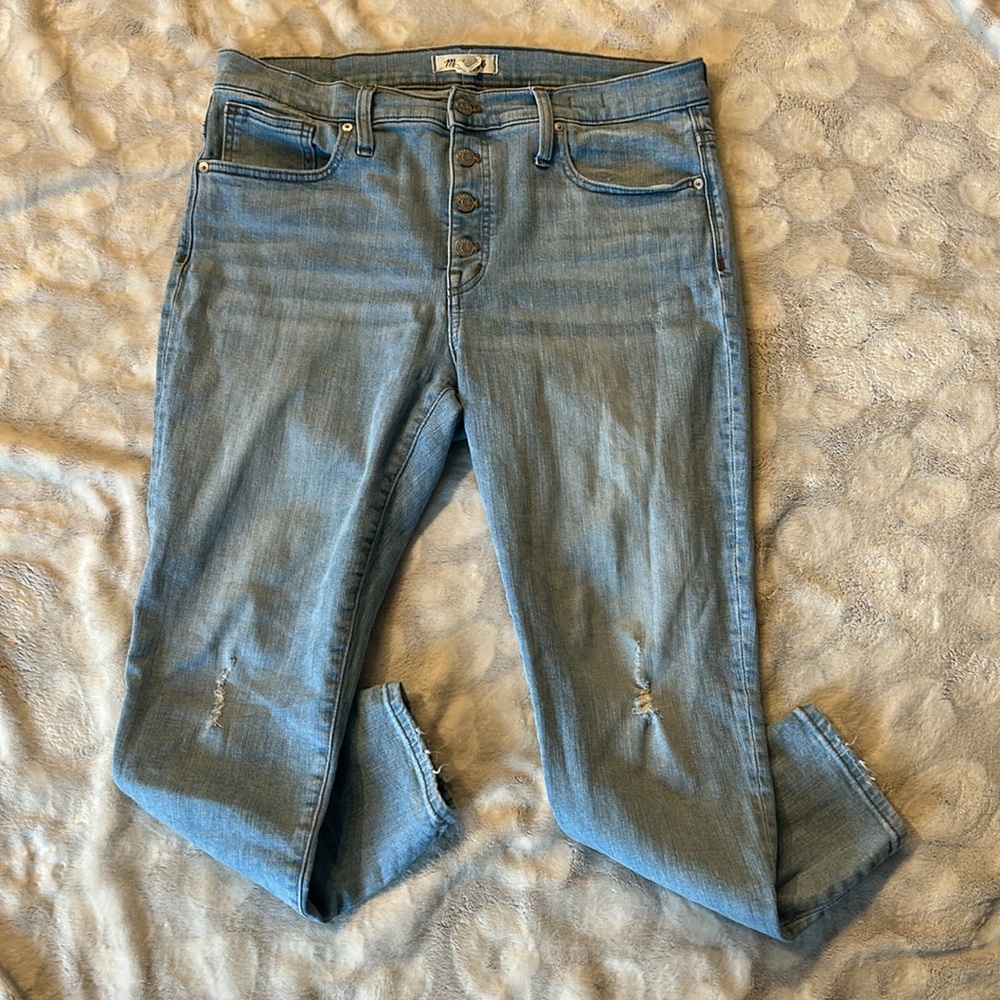 Madewell 9" High Rise Skinny Jeans Button Fly Size 32 Distressed